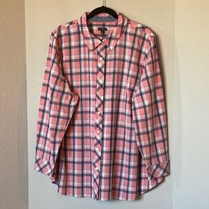 Talbots Plaid Button Down Shirt Plus 3X Pink Blue Cotton